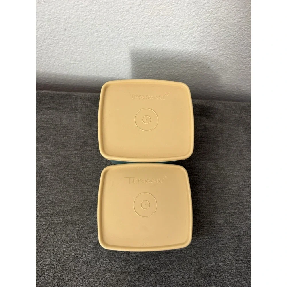Vintage TUPPERWARE 2 Blue Pastel Freezer Squares 311-61, 312-9 w/Lids 310-87